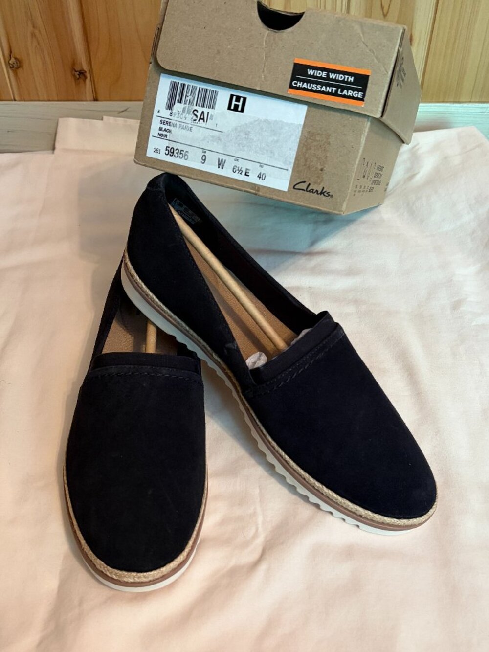 Clarks Serena Paige Womens Loafer Black Textile/Suede US Size 9 WIDE
